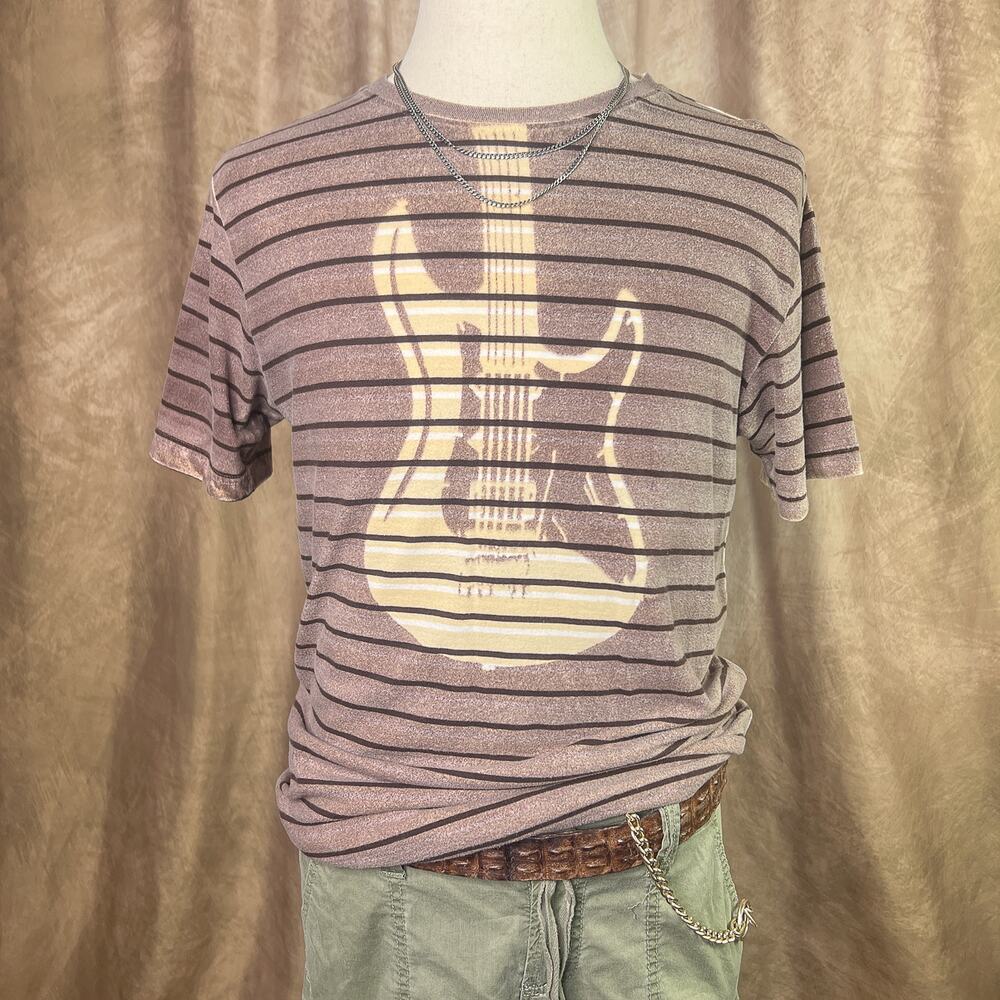 Y2K Skater Grunge Graphic T-Shirt Guitar Tee Striped Bleached Distressed Indie
